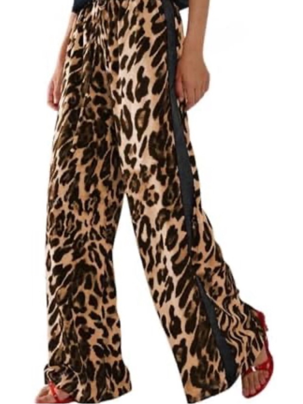 Leopard Print Wide-Leg Pants - Tan/Black